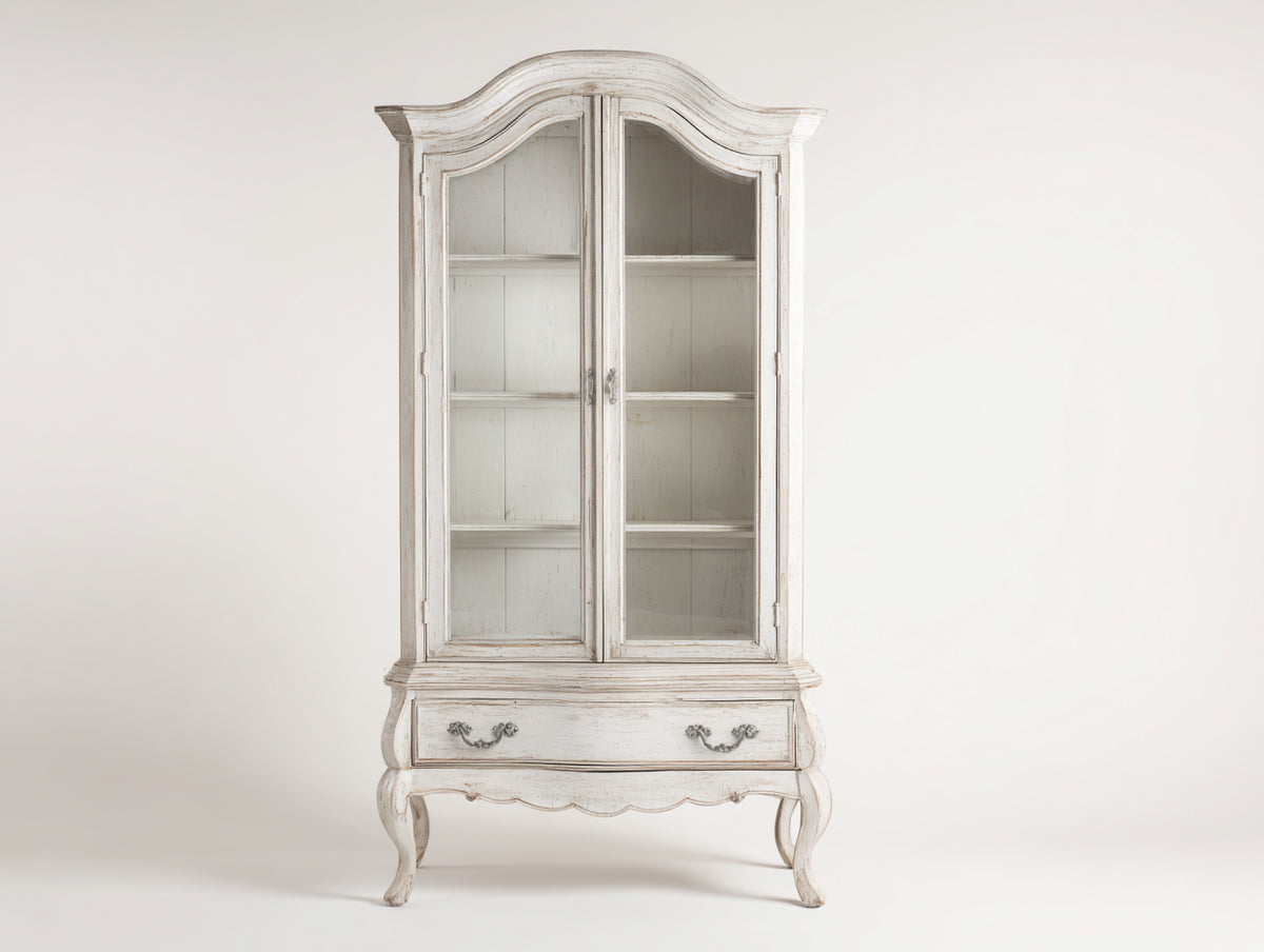 Vitrinen Holzwerkstoff 80 x 35 x 180 cm - Weiß - Klassischer Landhausstil mit Stauraum