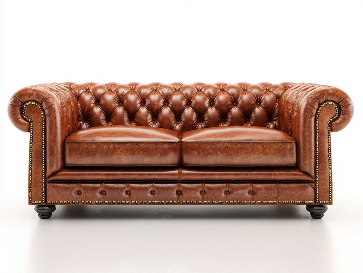 Gerades Sofa Kunstleder 240 x 90 x 75 cm - Braun - Chesterfield Stil mit Knopfheftung und breiter Sitzfläche