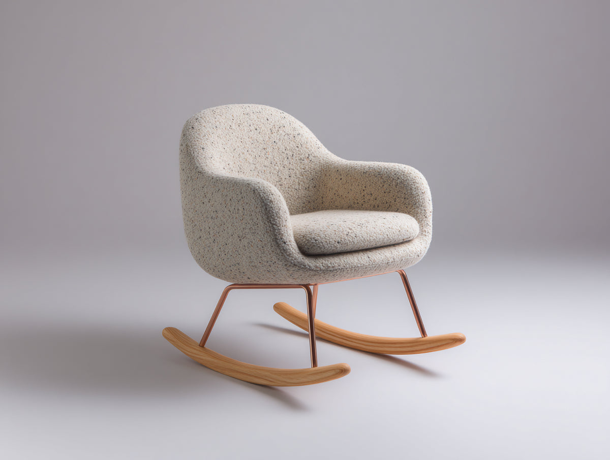 Schaukelstühle Stoff 76x84x82 cm - Cremeweiß-Naturholz - Gepolsterter Schaukelstuhl mit geschwungener Sitzschale und Holzkufen