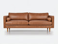 Gerades Sofa Leder 215x90x82 cm - Cognacbraun - Dreisitziges Sofa mit breiten Armlehnen und schlanken Holzfüßen
