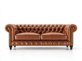 Gerades Sofa aus Kunstleder 230x90x85 cm Braun - klassisches 3-Sitzer Sofa mit Chesterfield Design für Wohnzimmer