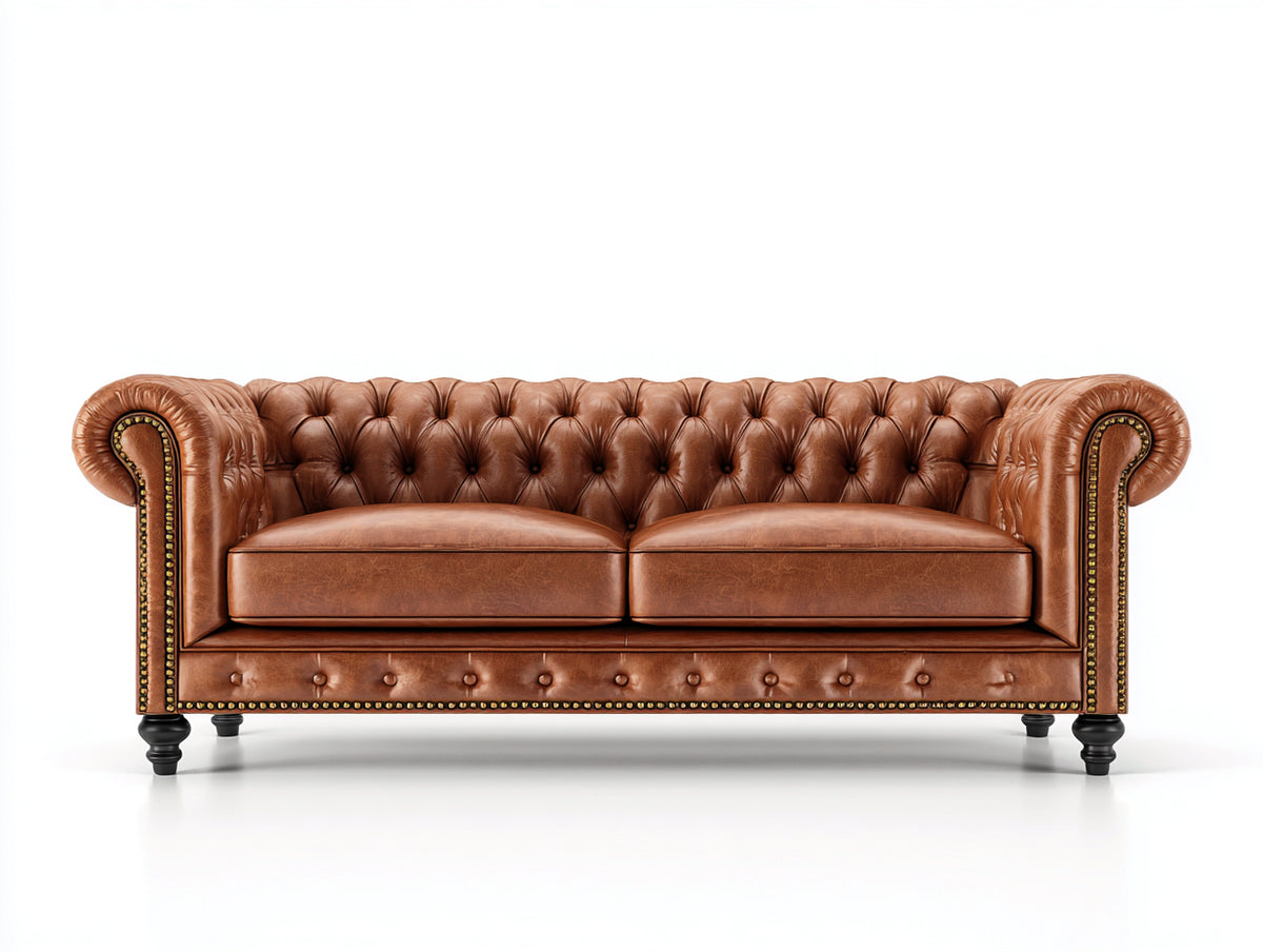 Gerades Sofa aus Kunstleder 230x90x85 cm Braun - klassisches 3-Sitzer Sofa mit Chesterfield Design für Wohnzimmer