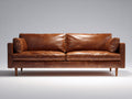Gerades Sofa Leder 218x92x82 cm - Cognacbraun - Dreisitziges Sofa mit breiten Armlehnen und schlanken Holzfüßen