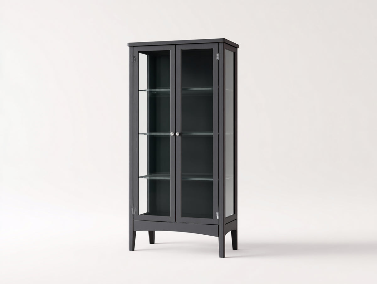 Vitrinen Holz und Glas 90x40x175 cm - Anthrazit - Zweitürige Vitrine mit Glasfronten und 4 Ablageebenen