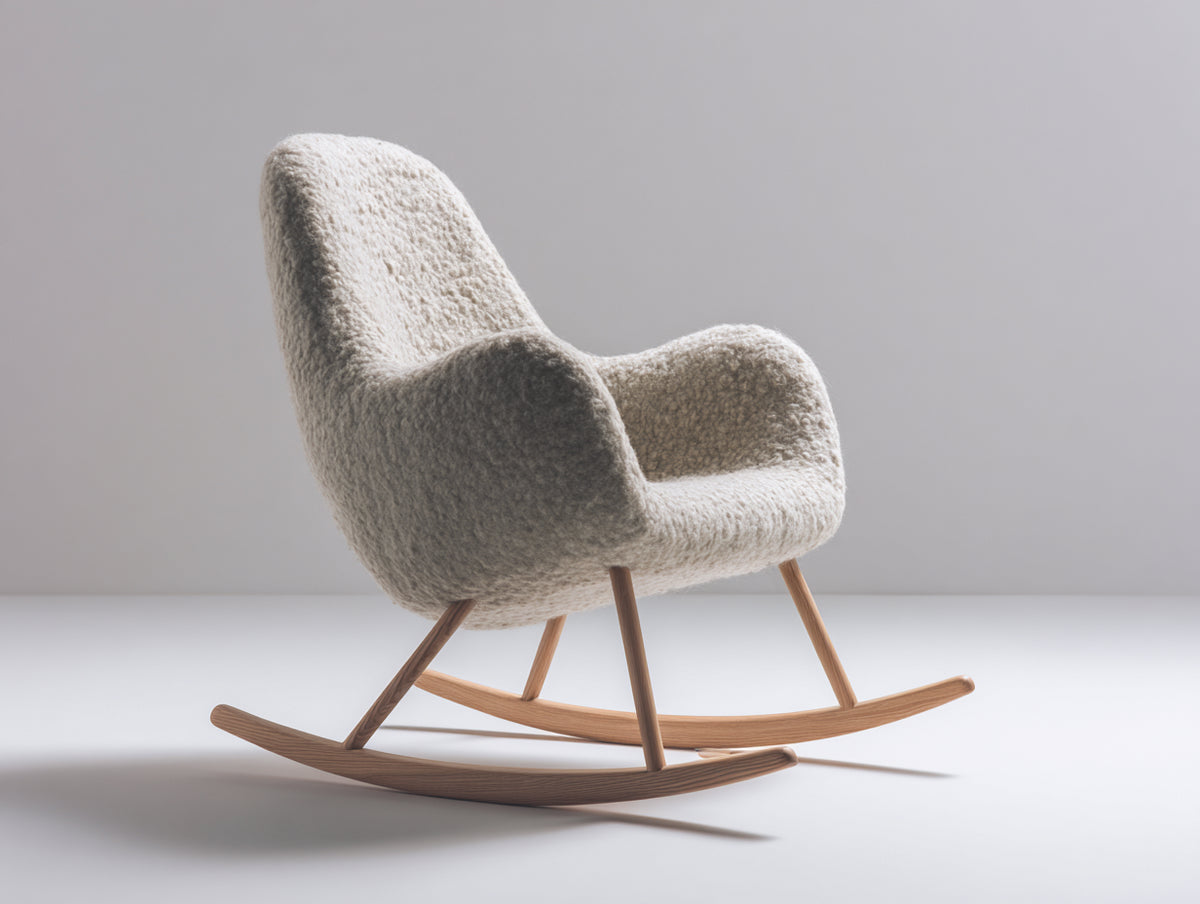 Schaukelstuhl aus Stoff und Holz 75x85x95 cm Beige - moderner Relaxsessel mit Schaukelfunktion für Wohnzimmer