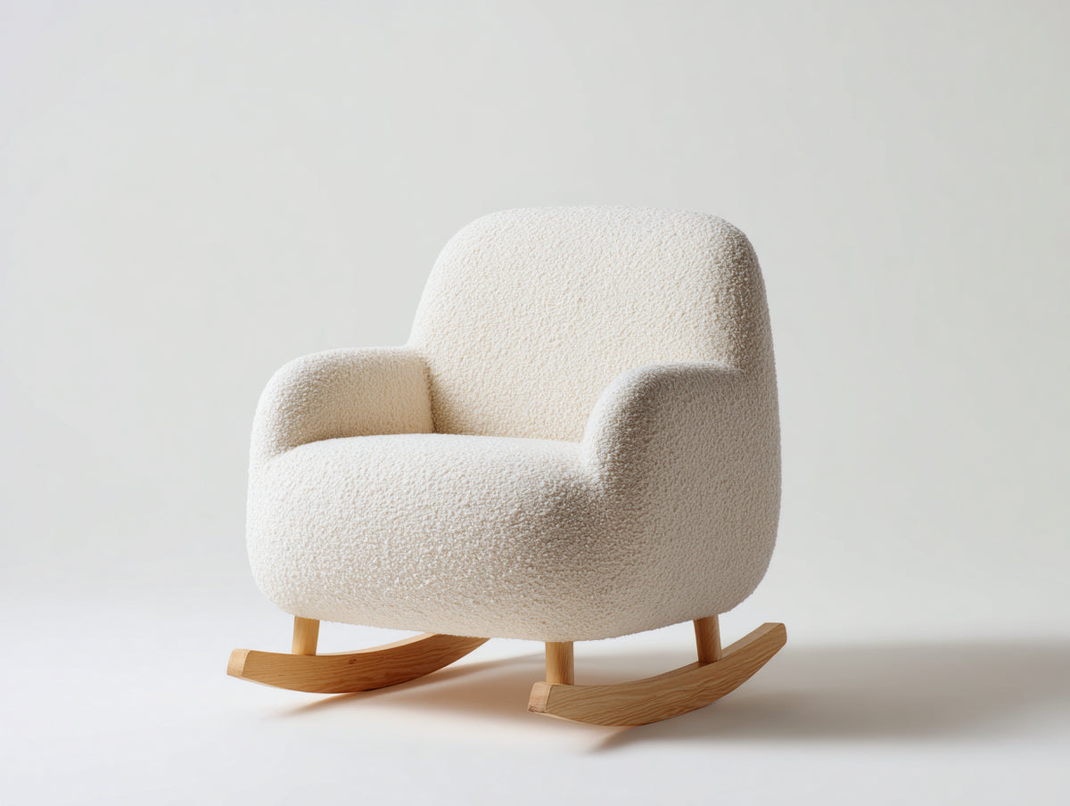 Schaukelstühle Polsterstuhl mit Bouclé Bezug 90 x 88 x 92 cm - Cremeweiß - modernes Design mit Holz Kufen