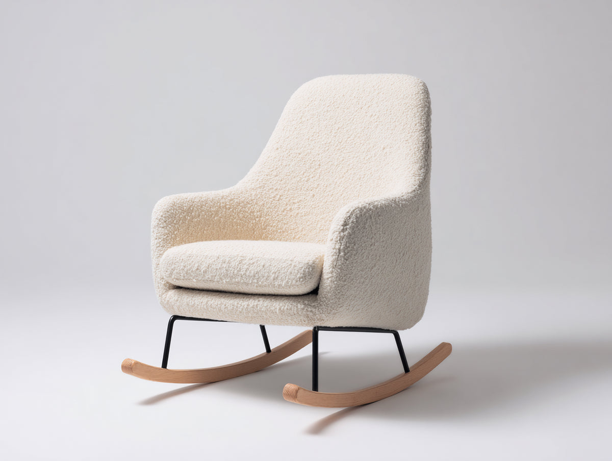 Schaukelstuhl aus Stoff und Holz 75x85x95 cm Beige - moderner Relaxsessel mit Schaukelfunktion für Wohnzimmer