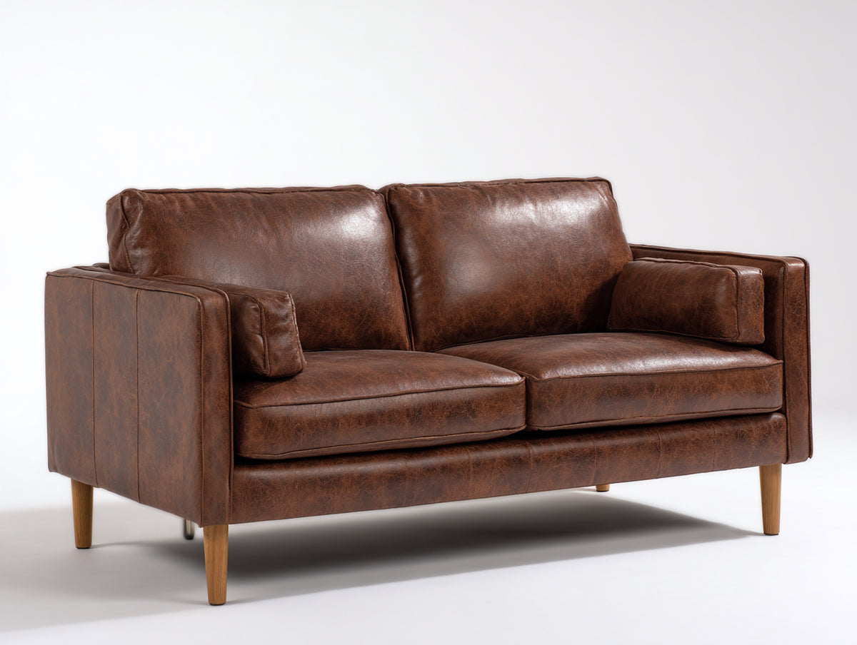 Gerades Sofa aus Kunstleder 220x90x85 cm Braun - modernes 3-Sitzer Sofa mit gepolsterten Armlehnen für Wohnzimmer