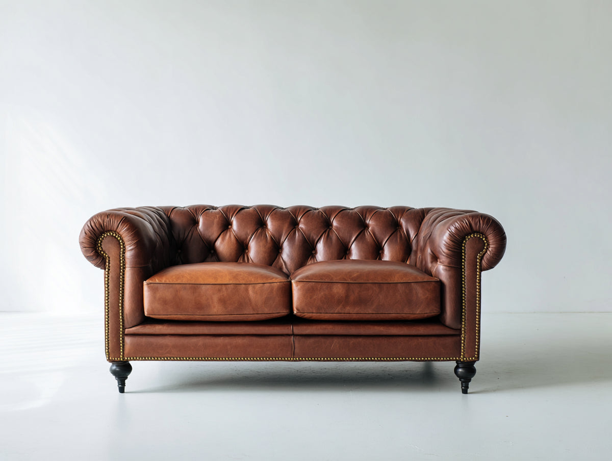 Gerades Sofa aus Leder 180x88x78 cm - Braun - klassisches Chesterfield Zweisitzer Design