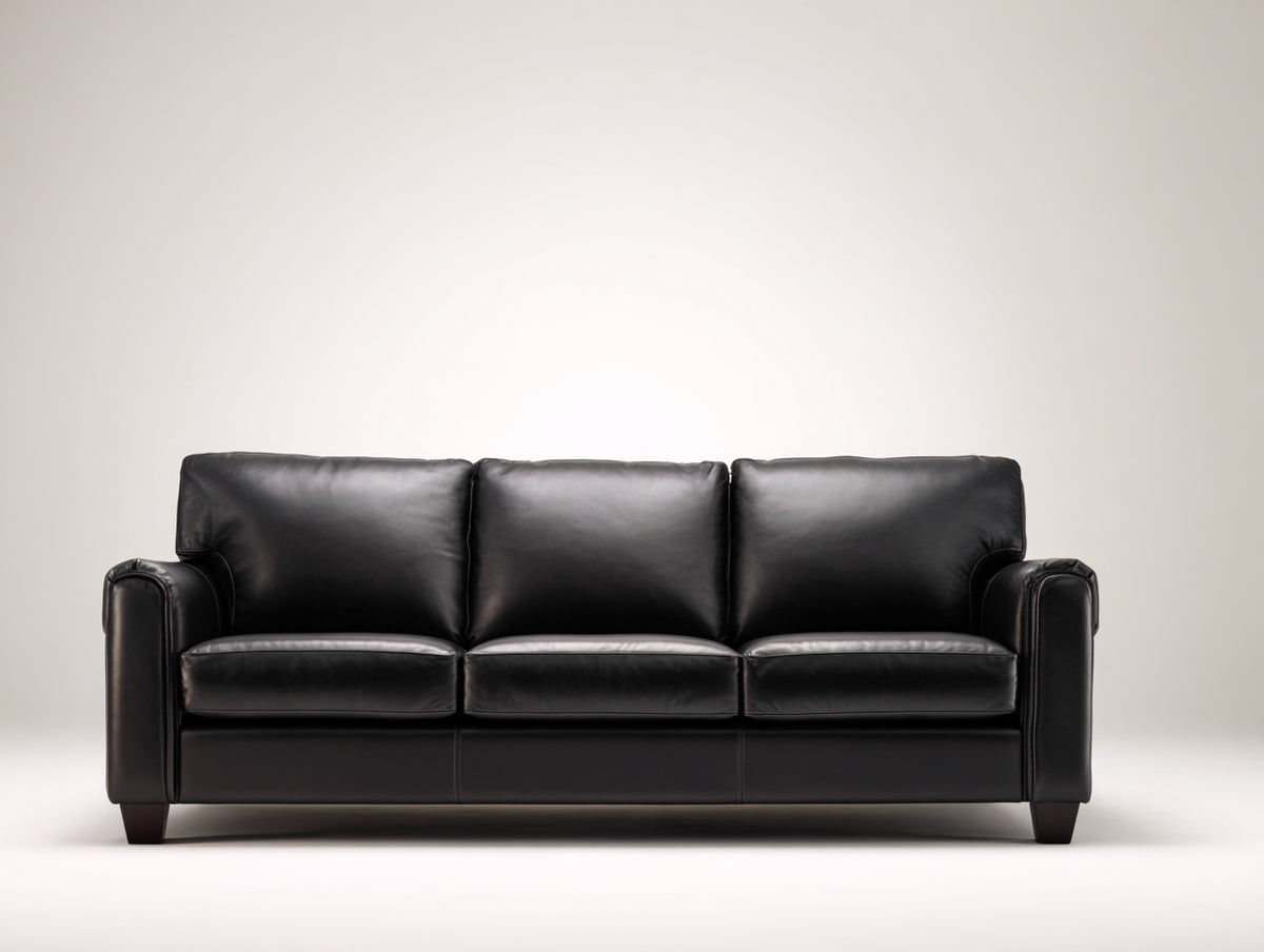 Gerades Sofa aus Kunstleder 220x85x85 cm Schwarz - modernes 3-Sitzer Sofa für Wohnzimmer