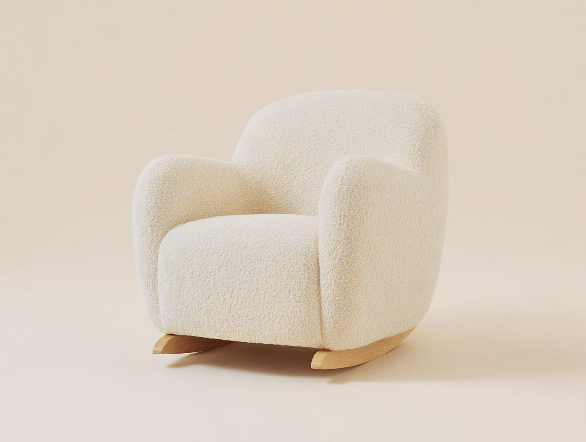 Schaukelstühle Bouclé Stoff 80 x 85 x 90 cm - Cremeweiß - Modernes Design mit Holzschaukelgestell und weicher Polsterung