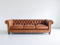 Gerades Sofa Leder 220x90x78 cm - Cognacbraun - Dreisitziges Chesterfield Sofa mit Knopfheftung und gerollten Armlehnen