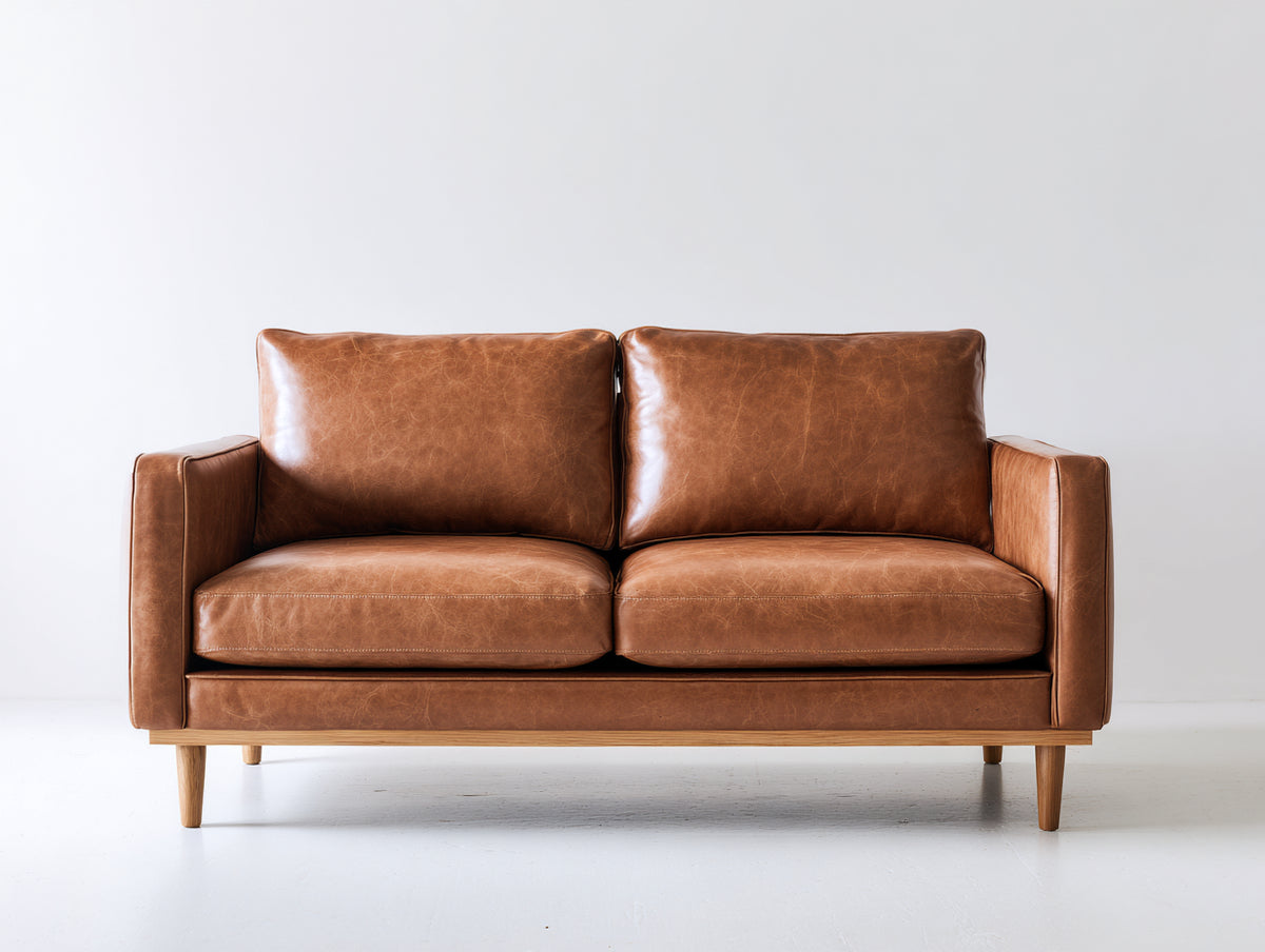 Gerades Sofa aus Leder und Holz 185x88x84 cm - Braun - modernes Zweisitzer Design für Wohnzimmer