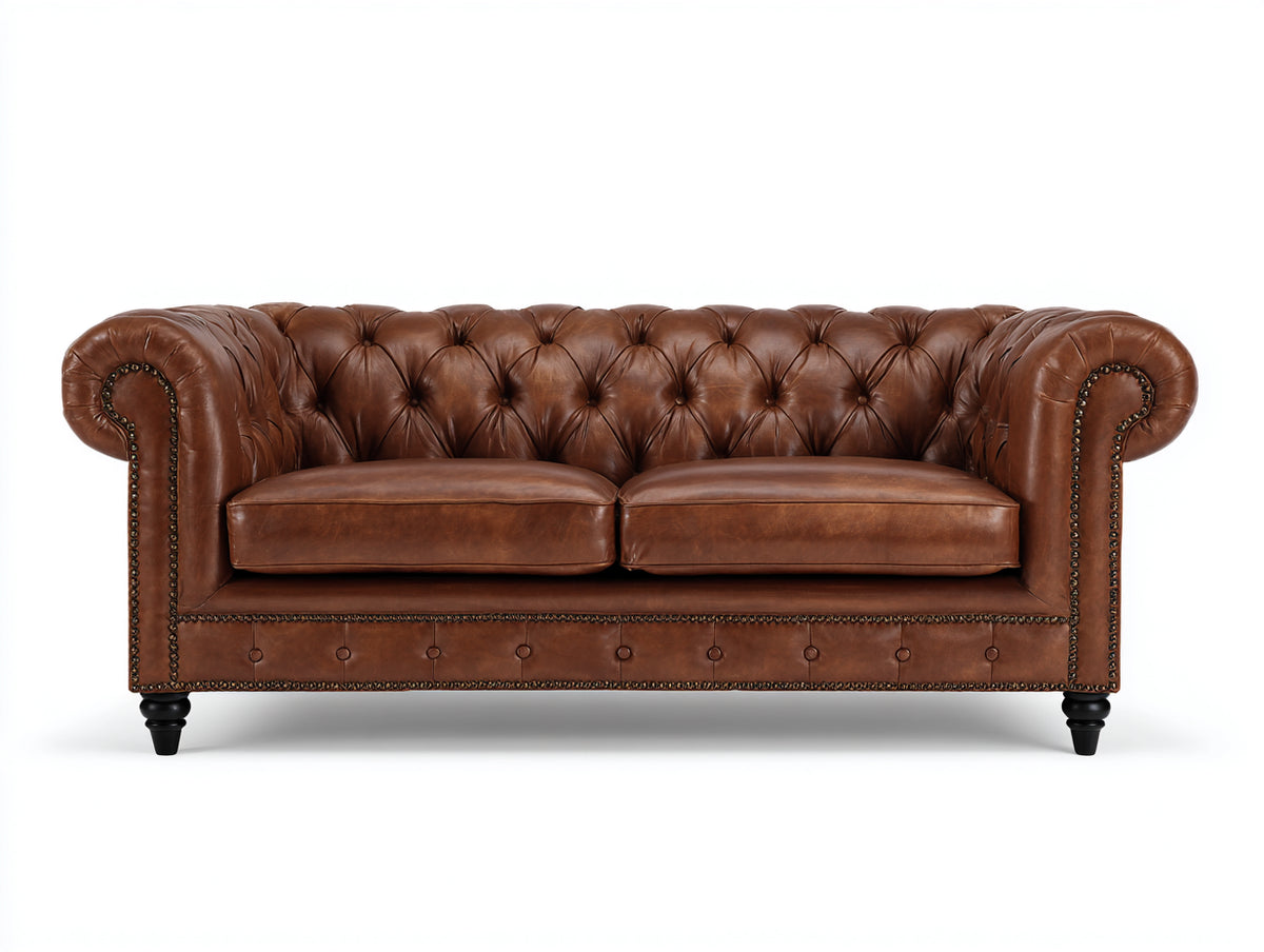 Gerades Sofa Kunstleder 230 x 90 x 75 cm - Braun - Chesterfield Stil mit Knopfheftung und klassischem Design