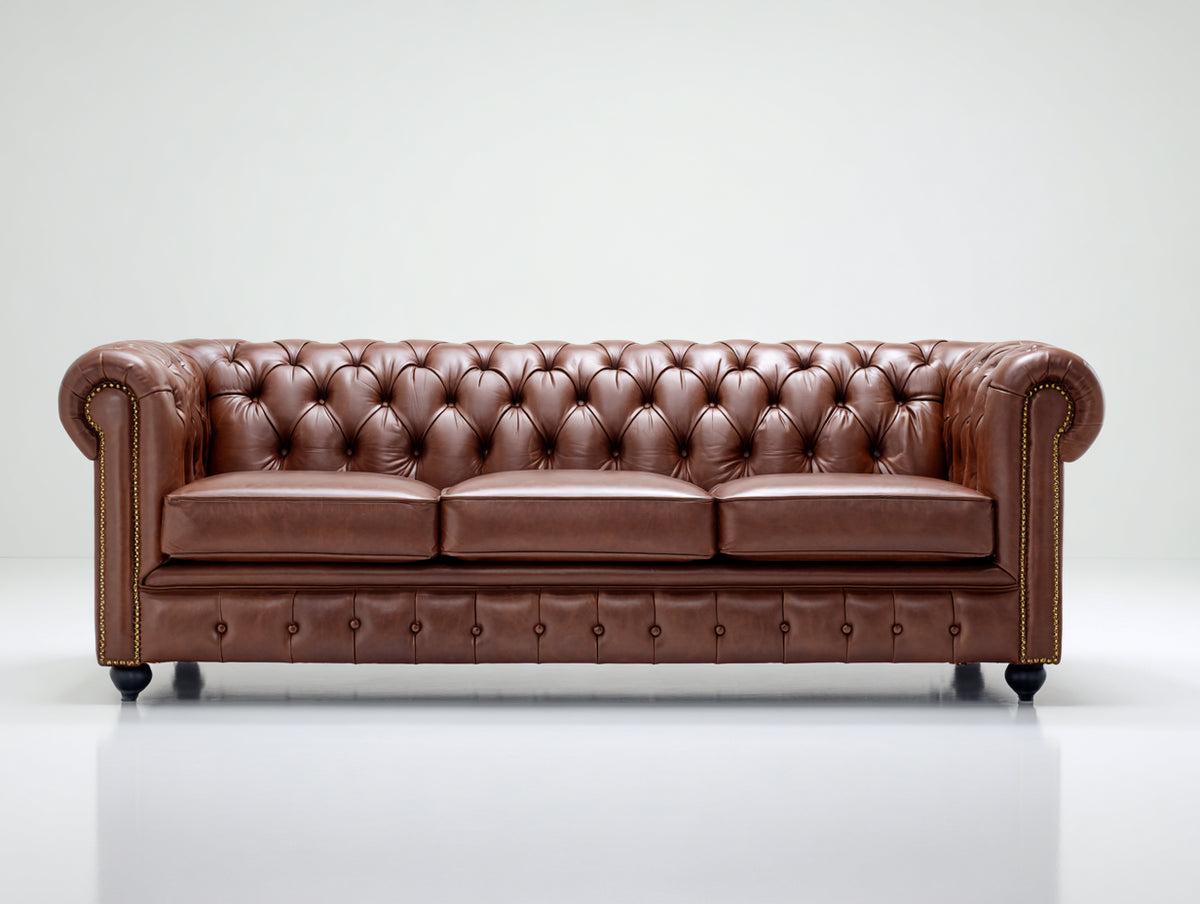 Gerades Sofa aus Leder 225x90x78 cm - Braun - Chesterfield Design für Wohnzimmer