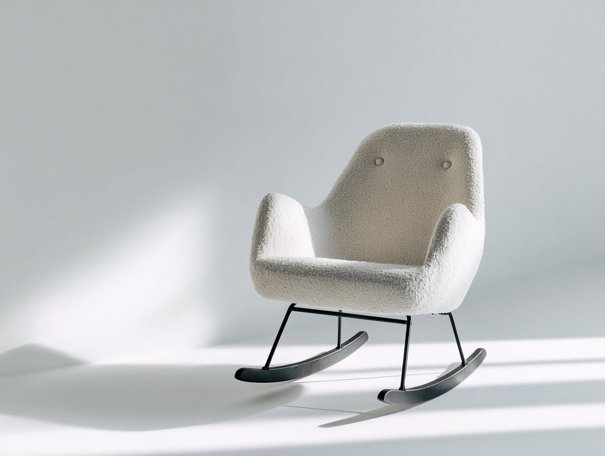 Schaukelstuhl aus Stoff und Metall 75x85x90 cm Beige - moderner Relaxsessel mit Schaukelfunktion für Wohnzimmer