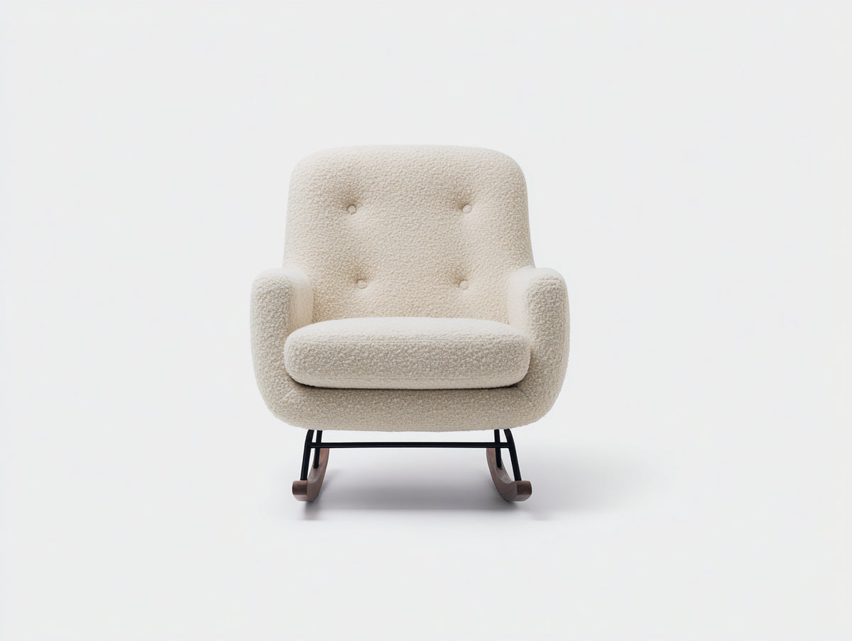 Schaukelstühle Polsterstuhl mit Bouclé Bezug 78 x 82 x 90 cm - Cremeweiß - modernes Design mit Holz Kufen