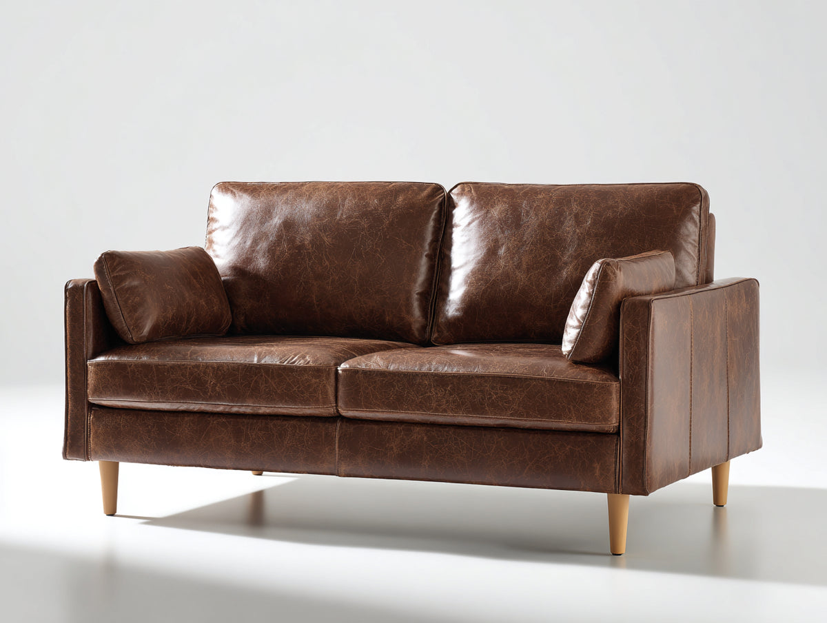 Gerades Sofa Kunstleder 210 x 85 x 80 cm - Braun - Modernes Design mit zwei Sitzplätzen und bequemer Polsterung