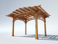 Sonnenschutz Holz 360x300x270 cm - Naturholz - Freistehender Sonnenschutz mit offener Pergola Dachkonstruktion und 4 Pfosten